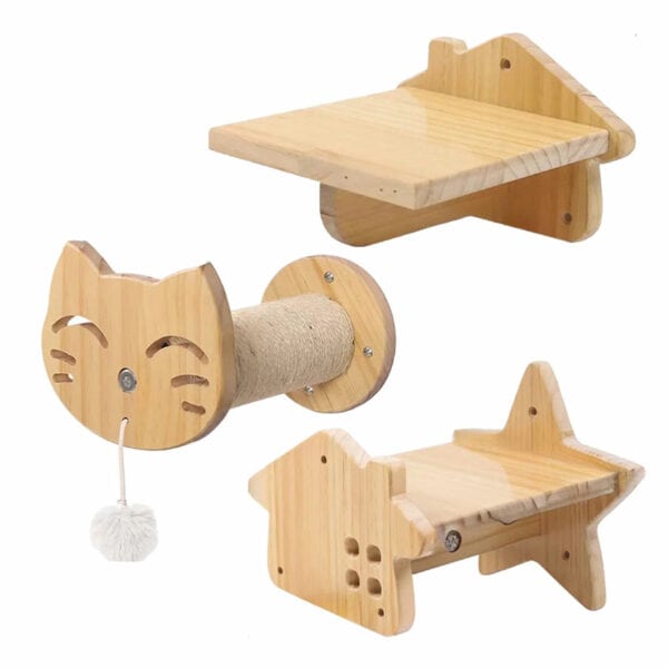 Wooden Cat Wall Furniture DIY Wall Mounted Cat Hammock & Cat Stairs