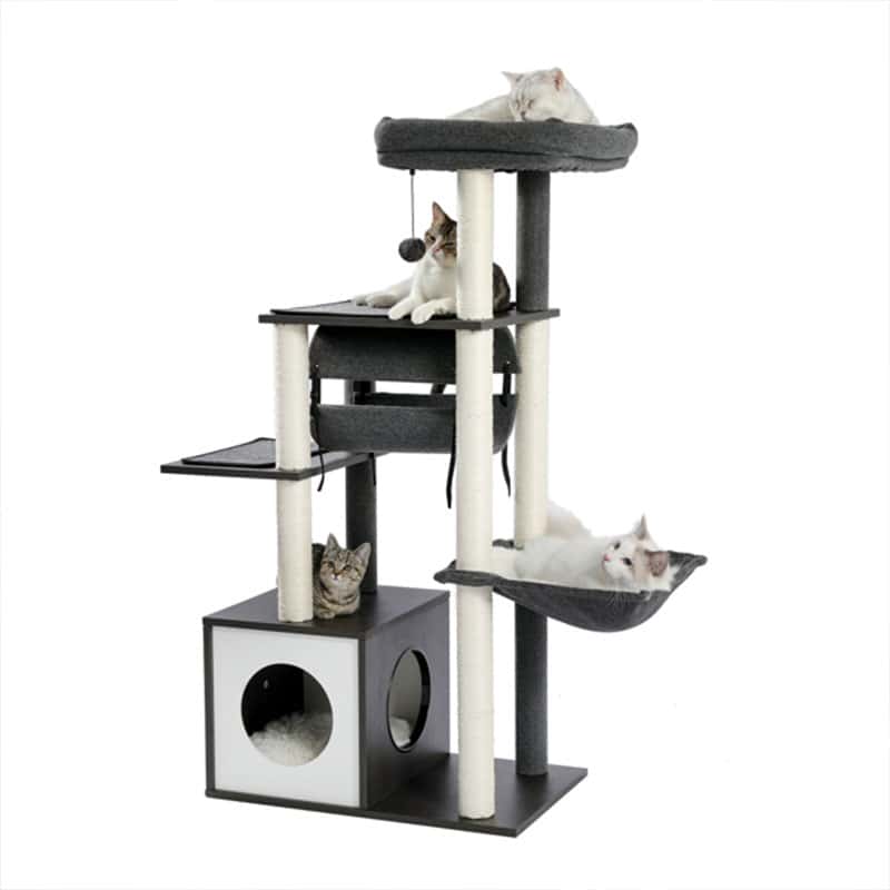 Modern Cat Tree 6 Levels Wooden Cat Tower with Sisal Scratching Posts ...