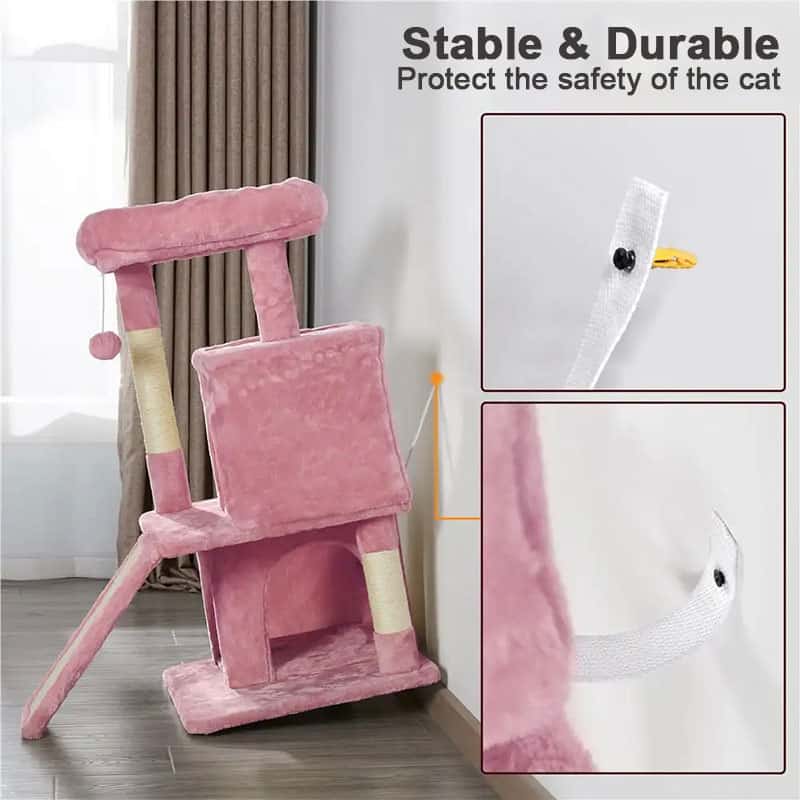 Pink Cat Tree with Double Condos and Scratching Pad for Kittens